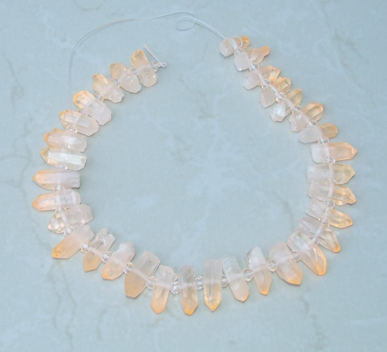 Peach Orange, Raw Champagne Quartz, Titanium Crystal Beads, Terminated Quartz, Quartz Point, Half Strand, 25-28mm x 7-8mm, 15-16 Points - EDGBeadsandGems