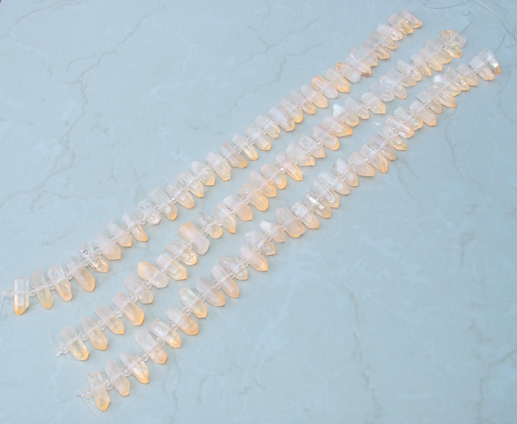 Peach Orange, Raw Champagne Quartz, Titanium Crystal Beads, Terminated Quartz, Quartz Point, Half Strand, 25-28mm x 7-8mm, 15-16 Points - EDGBeadsandGems