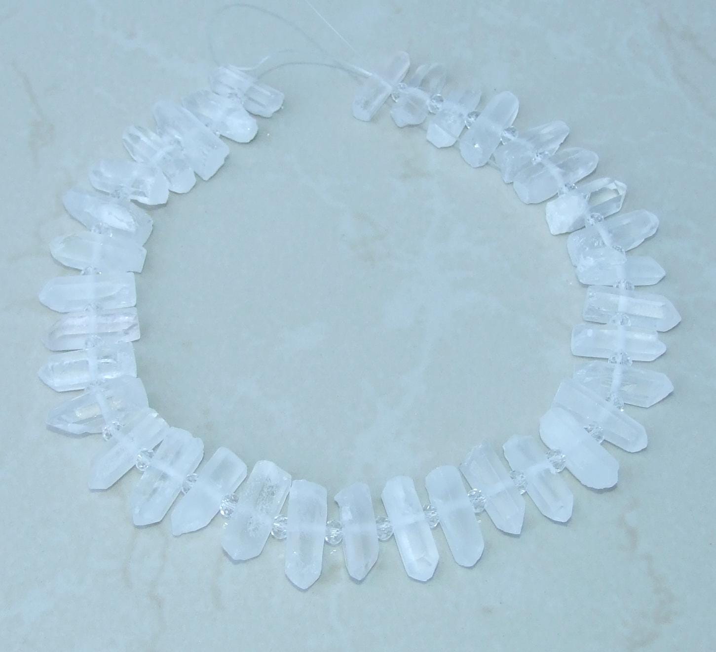 Clear Raw Terminated Quartz Points, Crystal Beads, Quartz Gemstone, Crystal Points, Half Strand, 25-28mm x 7-8mm, 15-16 Points - EDGBeadsandGems