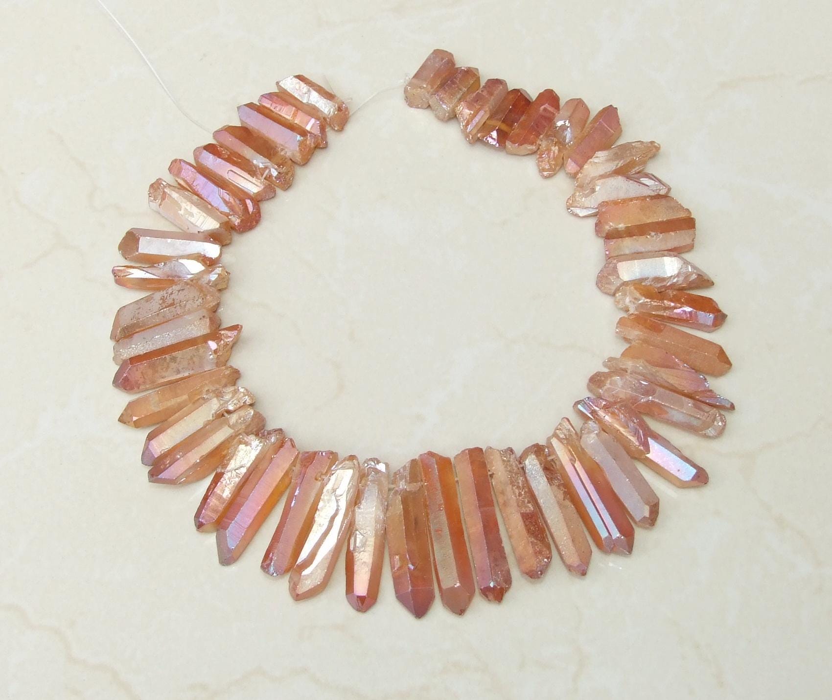 Orange Peach Titanium Angel Aura Quartz Point, Titanium Quartz Points Strand, Raw Quartz, Quartz Crystals Points Strand, Gemstone, 20-40+mm - EDGBeadsandGems