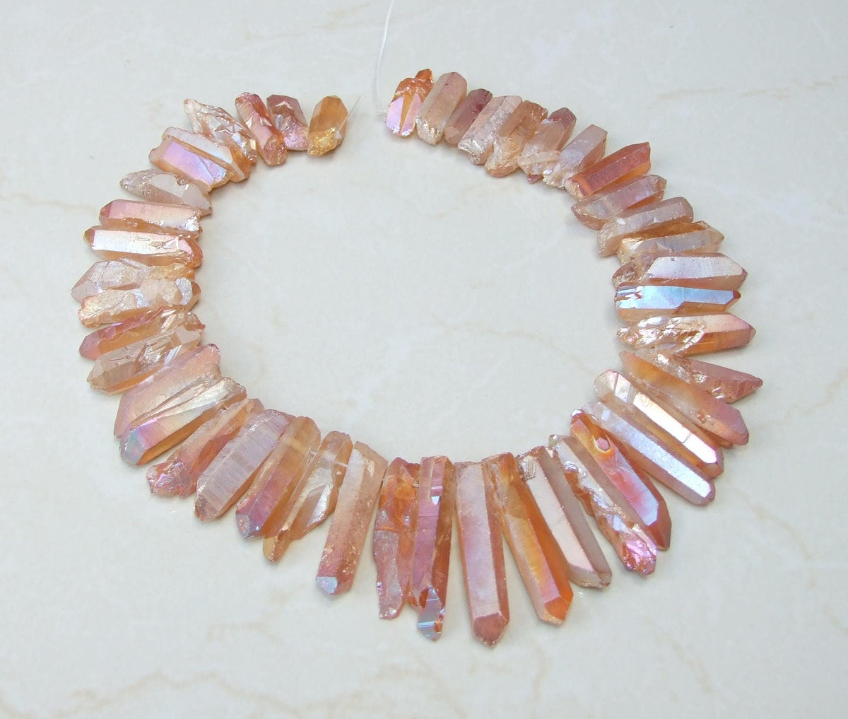 Thick Orange Peach Titanium Angel Aura Quartz Point, Titanium Quartz Points Strand, Raw Quartz, Crystal Point Strand, Gemstone, 20-40+mm - EDGBeadsandGems