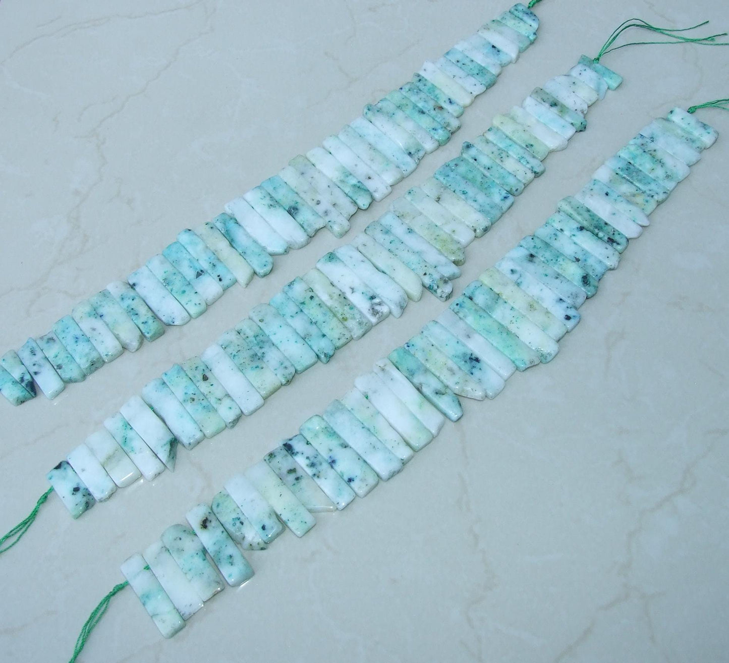 Green & White Jasper Slices, Natural Gemstone Beads, Jasper Stones, Jasper Beads, Jasper Jewelry, Jasper Gemstone, Half Strand, 30mm - 45mm - EDGBeadsandGems