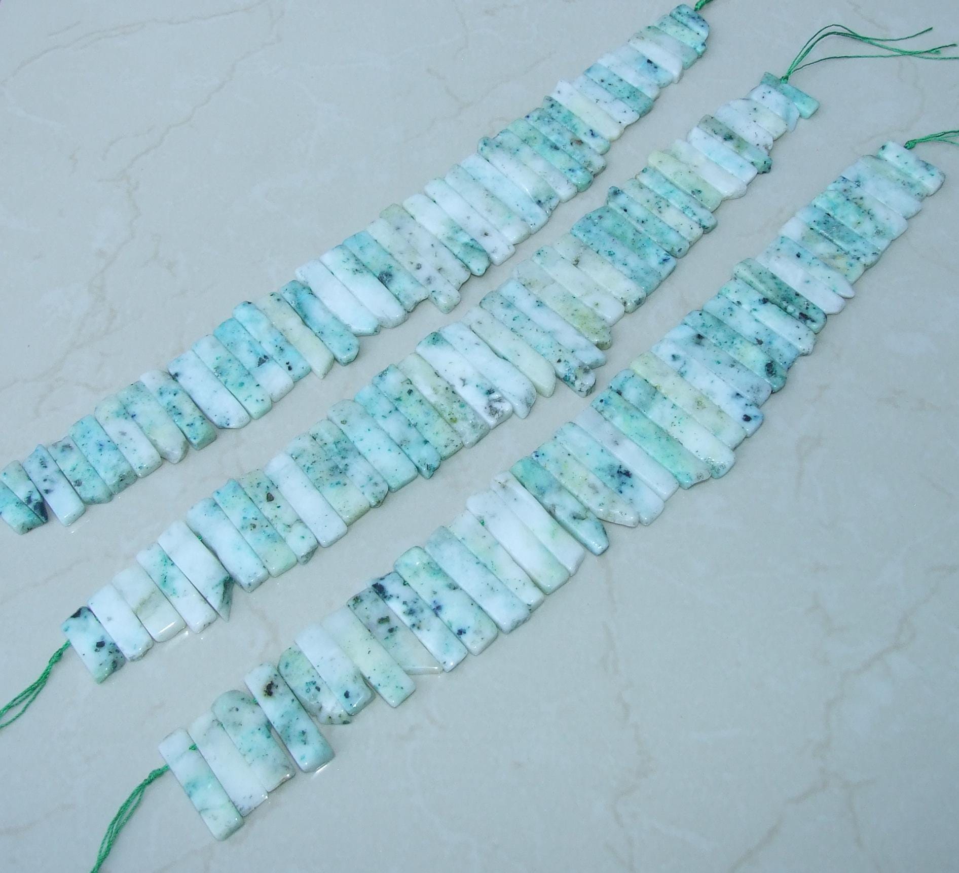 Green & White Jasper Slices, Natural Gemstone Beads, Jasper Stones, Jasper Beads, Jasper Jewelry, Jasper Gemstone, Half Strand, 30mm - 45mm - EDGBeadsandGems