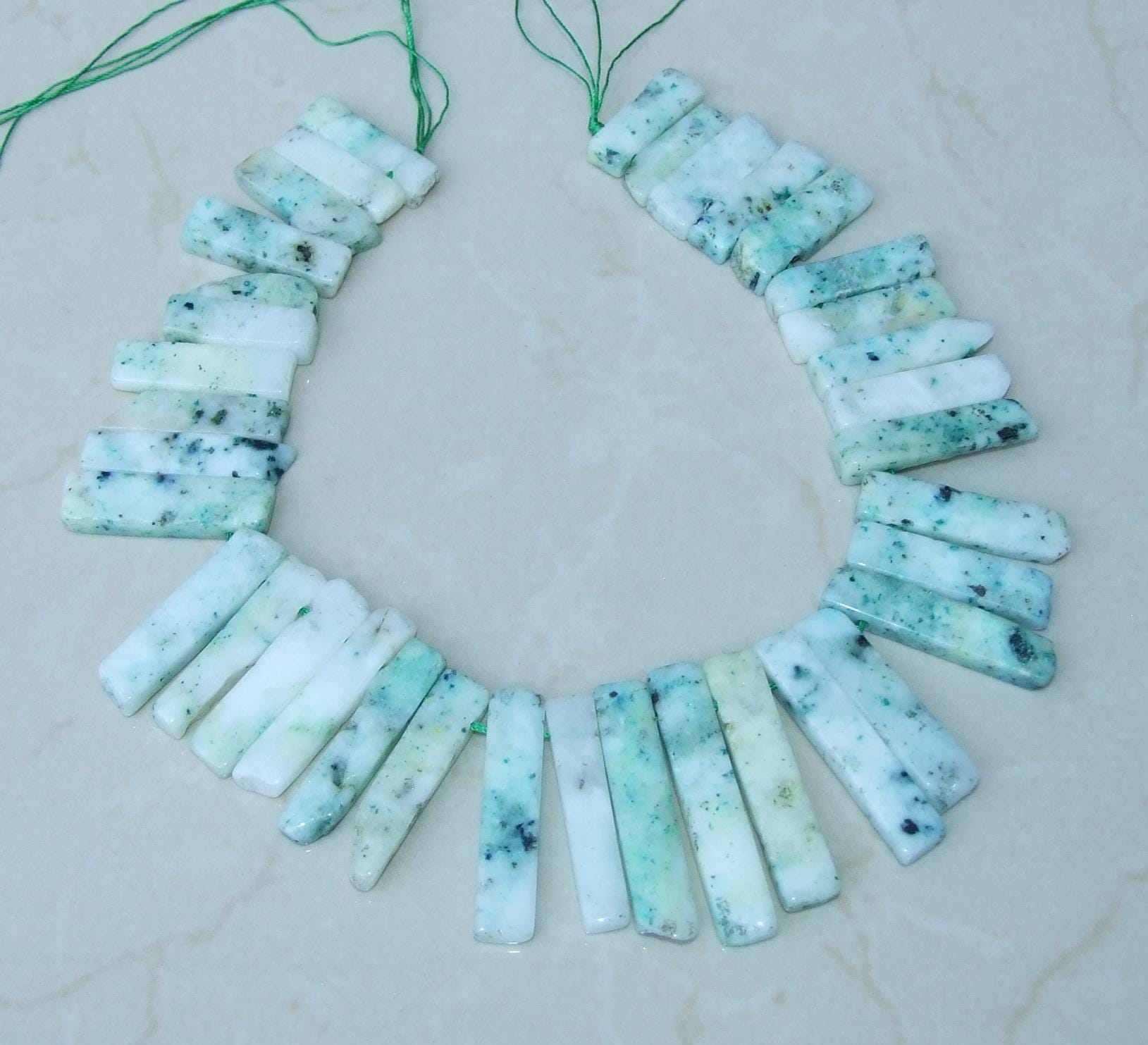 Green & White Jasper Slices, Natural Gemstone Beads, Jasper Stones, Jasper Beads, Jasper Jewelry, Jasper Gemstone, Half Strand, 30mm - 45mm - EDGBeadsandGems