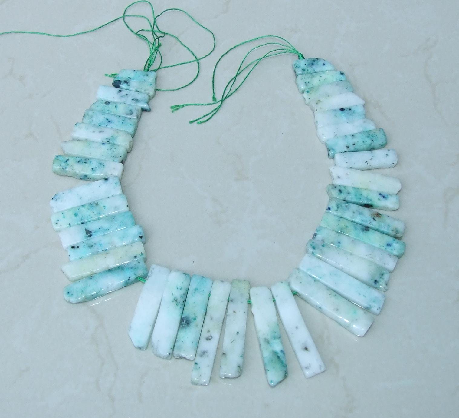 Green & White Jasper Slices, Natural Gemstone Beads, Jasper Stones, Jasper Beads, Jasper Jewelry, Jasper Gemstone, Half Strand, 30mm - 45mm - EDGBeadsandGems