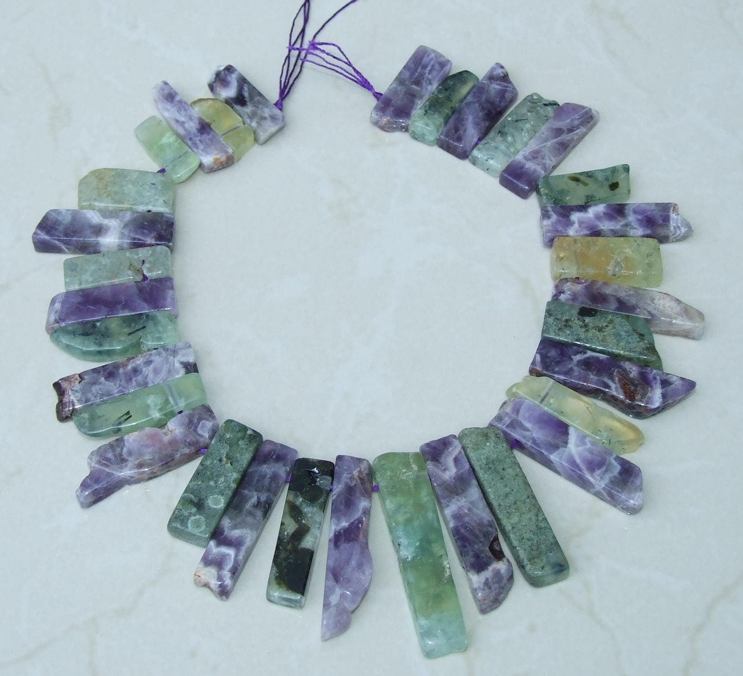 Amethyst & Prehnite Beads, Polished Natural Slices, Gemstone Pendants, Natural Gemstone Slice Beads, Half Strand - 20mm to 50mm - EDGBeadsandGems