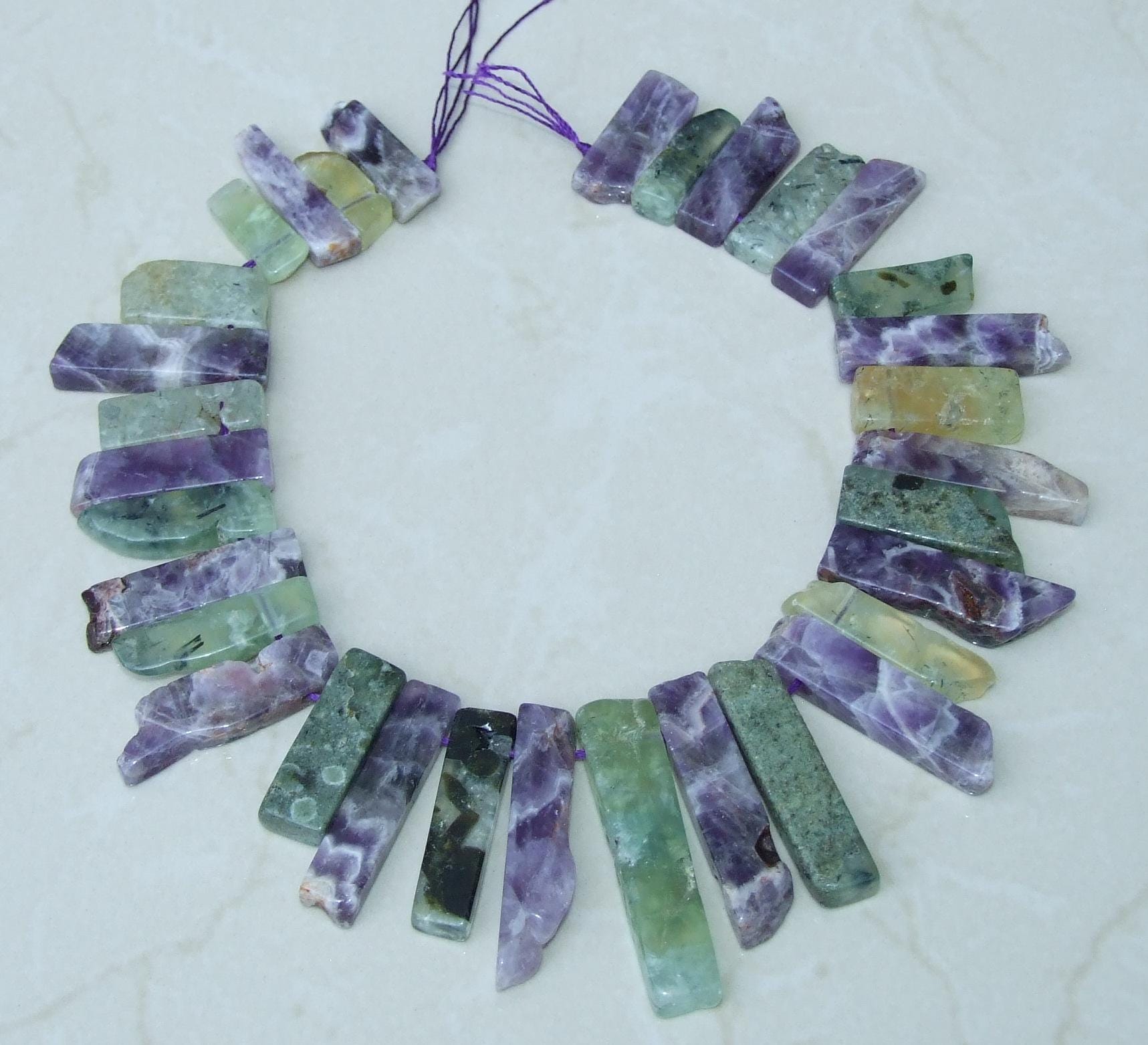 Amethyst & Prehnite Beads, Polished Natural Slices, Gemstone Pendants, Natural Gemstone Slice Beads, Half Strand - 20mm to 50mm - EDGBeadsandGems