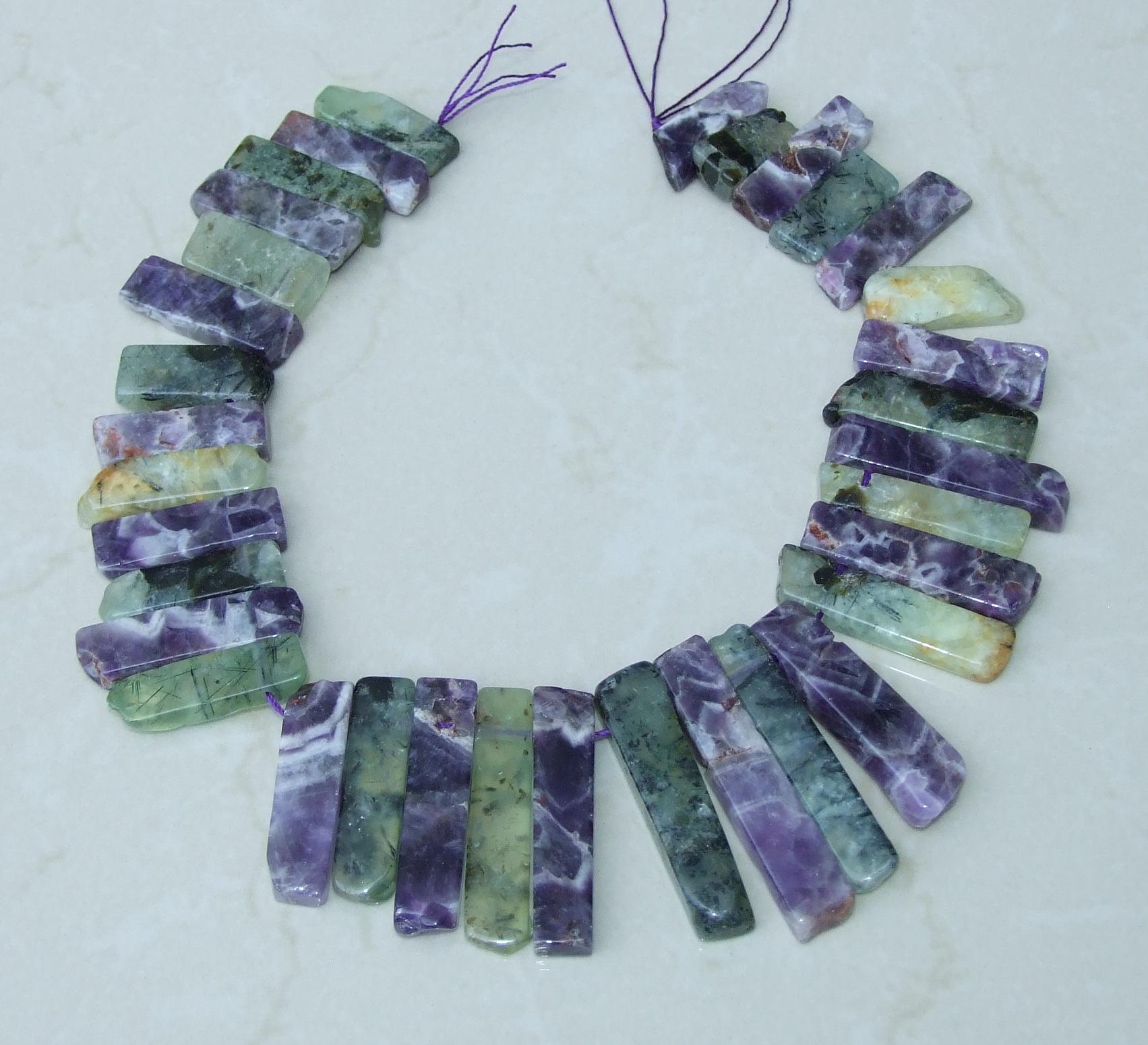 Amethyst & Prehnite Beads, Polished Natural Slices, Gemstone Pendants, Natural Gemstone Slice Beads, Half Strand - 20mm to 50mm - EDGBeadsandGems