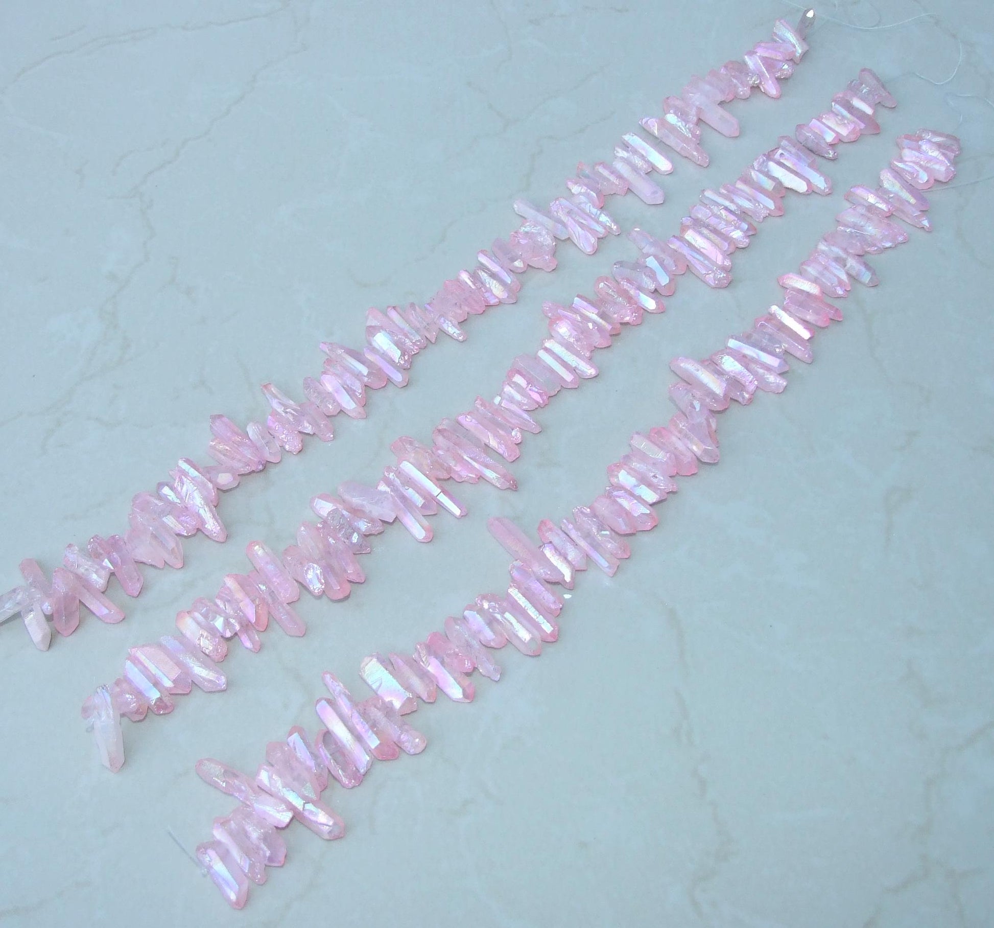 Lite Pink Titanium AB Quartz Cluster Point, Angel Aura Quartz Points Strand, Raw Quartz Points, Random Length, Gemstone Bead Strand, 20-30mm - EDGBeadsandGems