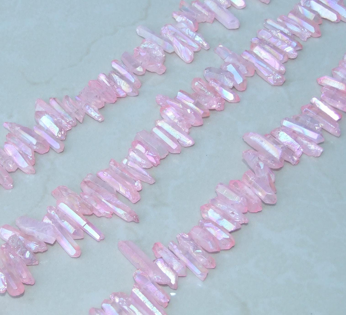 Lite Pink Titanium AB Quartz Cluster Point, Angel Aura Quartz Points Strand, Raw Quartz Points, Random Length, Gemstone Bead Strand, 20-30mm - EDGBeadsandGems