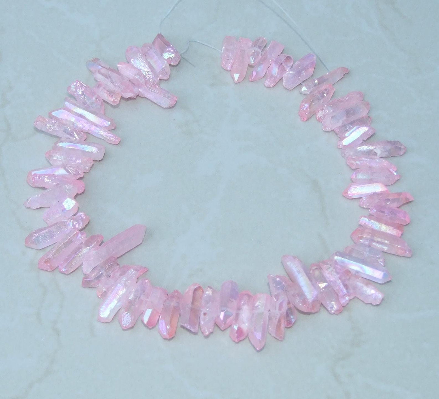 Lite Pink Titanium AB Quartz Cluster Point, Angel Aura Quartz Points Strand, Raw Quartz Points, Random Length, Gemstone Bead Strand, 20-30mm - EDGBeadsandGems