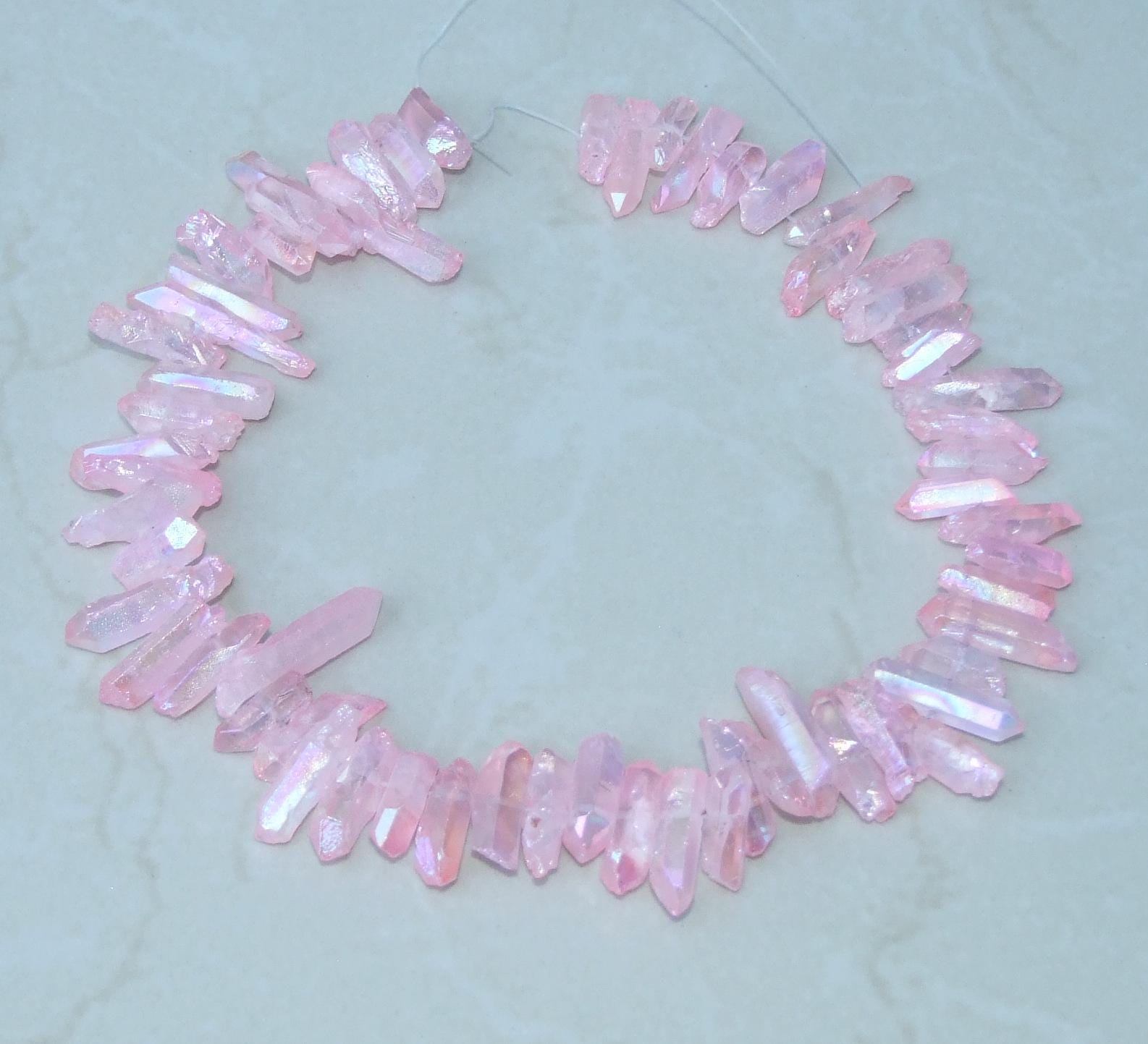 Lite Pink Titanium AB Quartz Cluster Point, Angel Aura Quartz Points Strand, Raw Quartz Points, Random Length, Gemstone Bead Strand, 20-30mm - EDGBeadsandGems