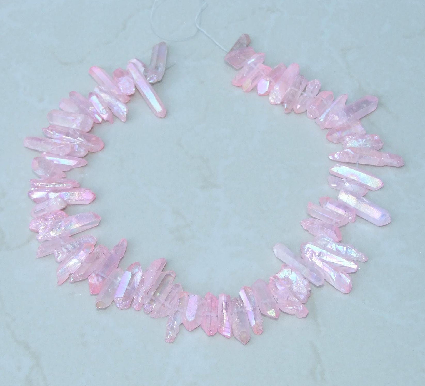 Lite Pink Titanium AB Quartz Cluster Point, Angel Aura Quartz Points Strand, Raw Quartz Points, Random Length, Gemstone Bead Strand, 20-30mm - EDGBeadsandGems