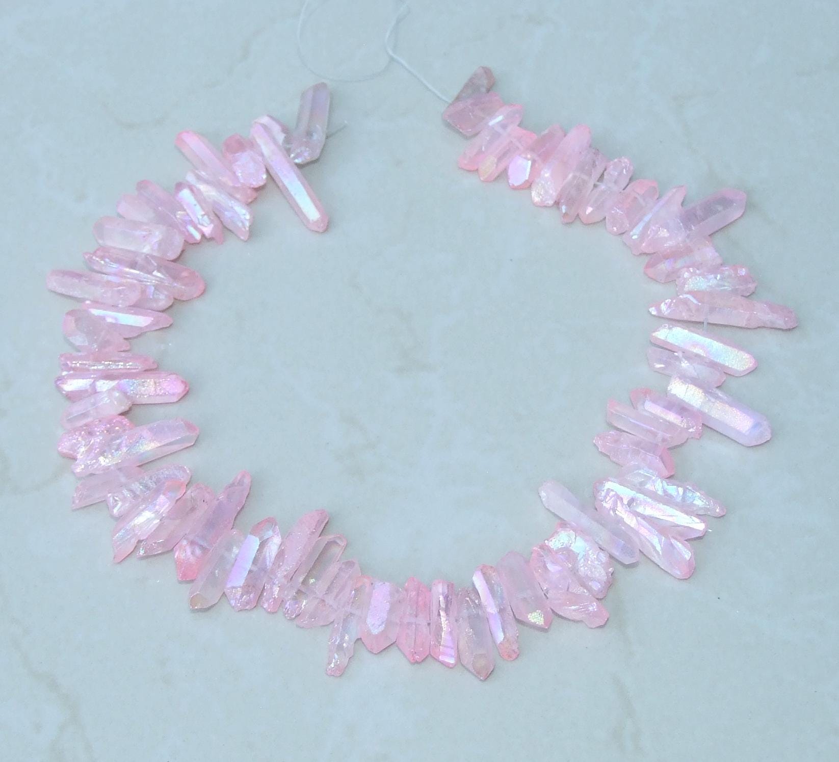 Lite Pink Titanium AB Quartz Cluster Point, Angel Aura Quartz Points Strand, Raw Quartz Points, Random Length, Gemstone Bead Strand, 20-30mm - EDGBeadsandGems