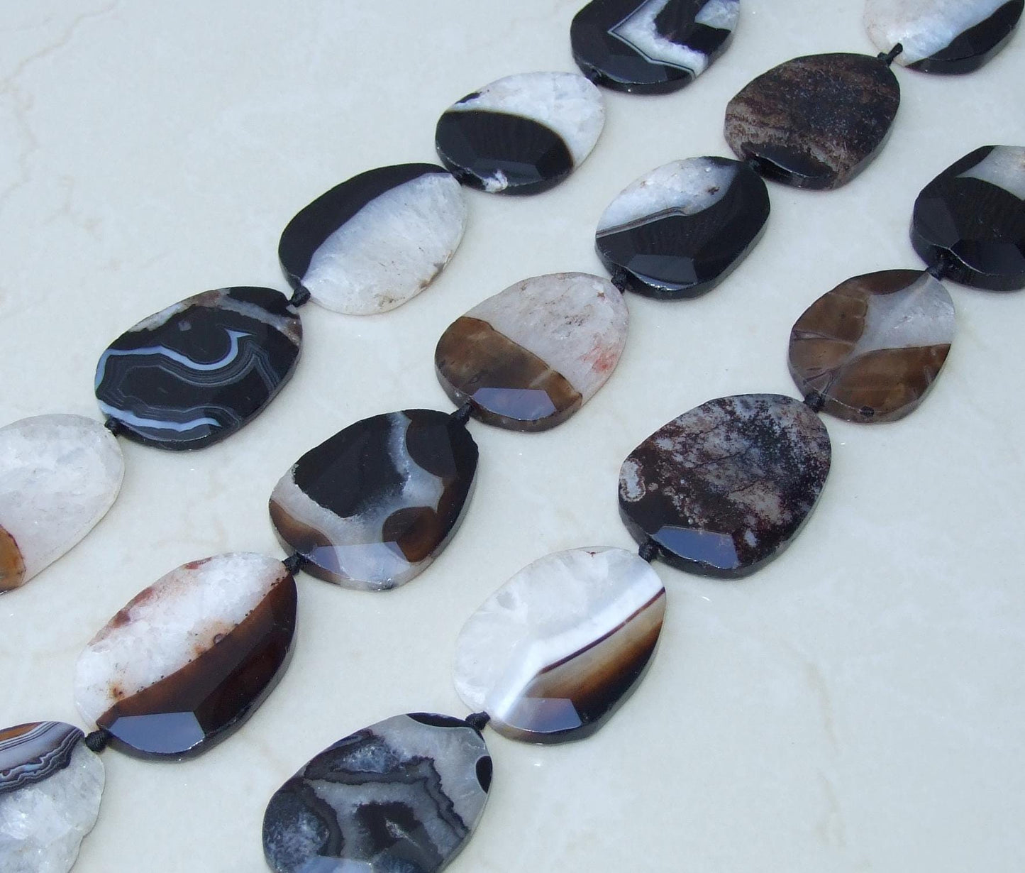 Large Black Agate Quartz Faceted Beads, Druzy Bead Stones, Gemstone Beads, Gemstone Pendant, Druzy Pendant, Center Drilled, 40mm x 55mm - EDGBeadsandGems