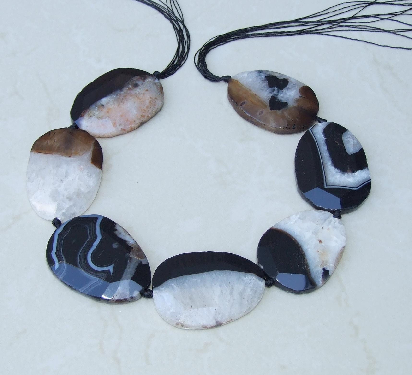 Large Black Agate Quartz Faceted Beads, Druzy Bead Stones, Gemstone Beads, Gemstone Pendant, Druzy Pendant, Center Drilled, 40mm x 55mm - EDGBeadsandGems