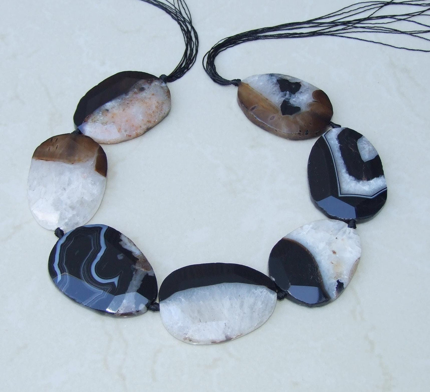 Large Black Agate Quartz Faceted Beads, Druzy Bead Stones, Gemstone Beads, Gemstone Pendant, Druzy Pendant, Center Drilled, 40mm x 55mm - EDGBeadsandGems