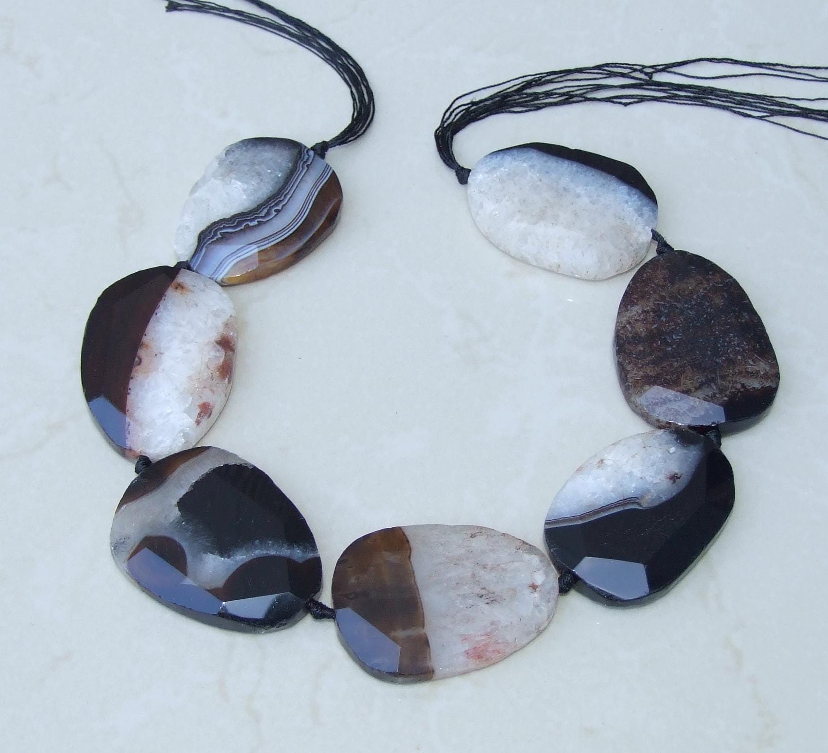 Large Black Agate Quartz Faceted Beads, Druzy Bead Stones, Gemstone Beads, Gemstone Pendant, Druzy Pendant, Center Drilled, 40mm x 55mm - EDGBeadsandGems