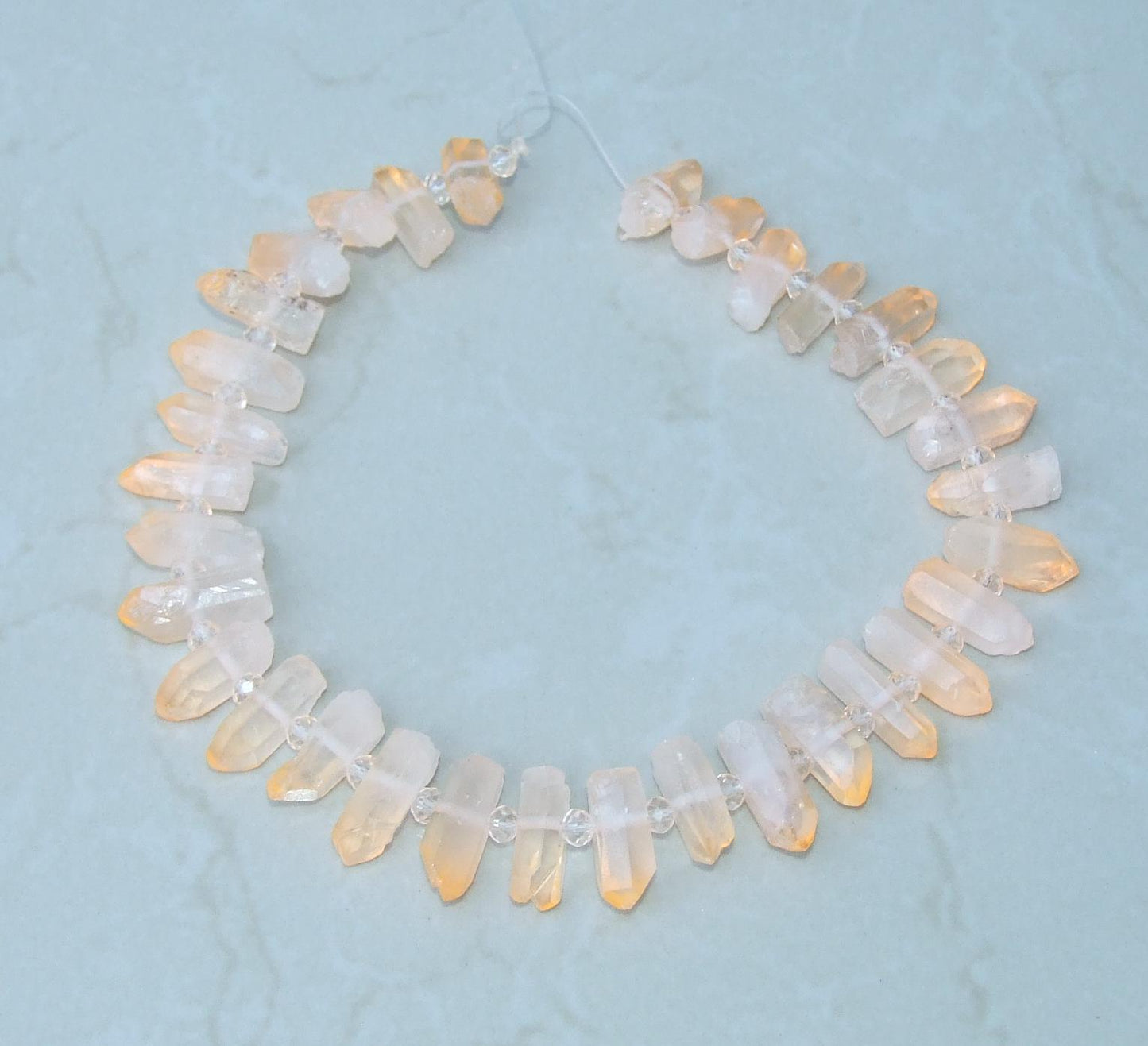 Peach Orange, Raw Champagne Quartz, Titanium Crystal Beads, Terminated Quartz, Quartz Point, Half Strand, 25-28mm x 7-8mm, 15-16 Points - EDGBeadsandGems