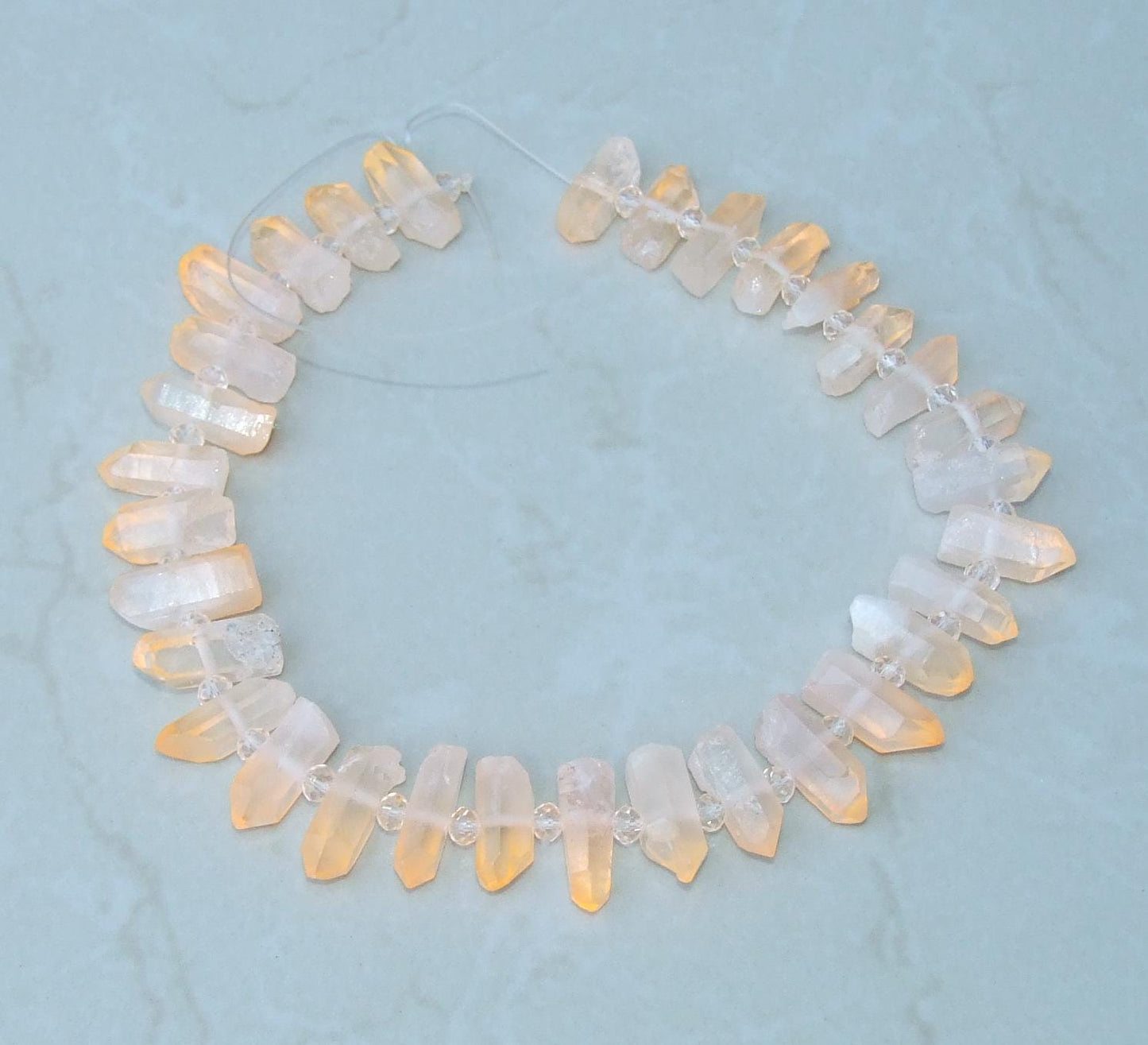 Peach Orange, Raw Champagne Quartz, Titanium Crystal Beads, Terminated Quartz, Quartz Point, Half Strand, 25-28mm x 7-8mm, 15-16 Points - EDGBeadsandGems