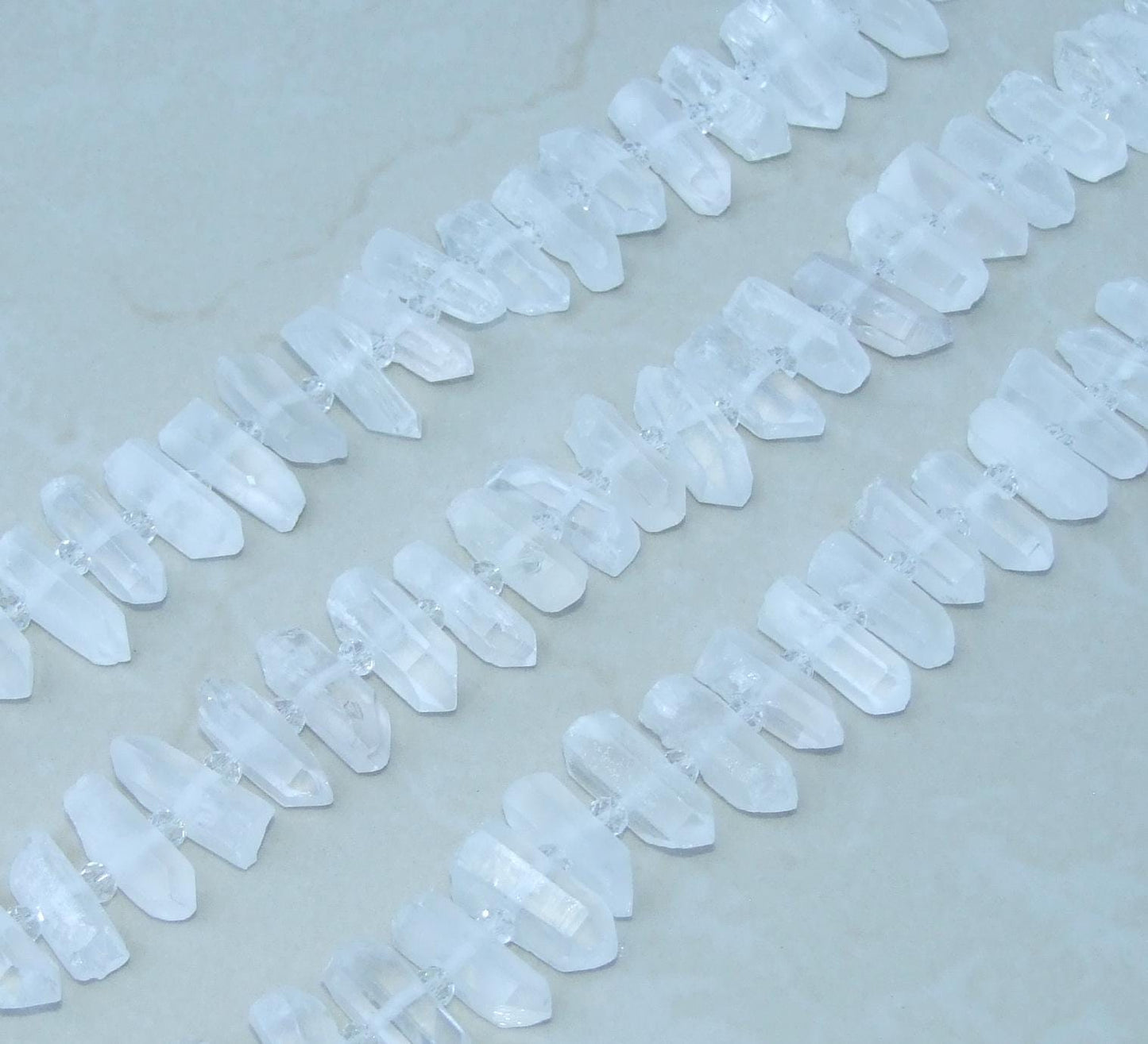Clear Raw Terminated Quartz Points, Crystal Beads, Quartz Gemstone, Crystal Points, Half Strand, 25-28mm x 7-8mm, 15-16 Points - EDGBeadsandGems