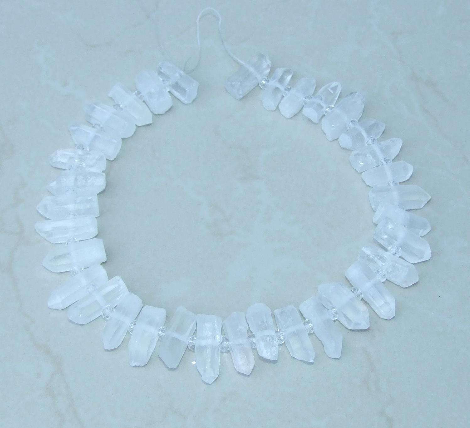 Clear Raw Terminated Quartz Points, Crystal Beads, Quartz Gemstone, Crystal Points, Half Strand, 25-28mm x 7-8mm, 15-16 Points - EDGBeadsandGems