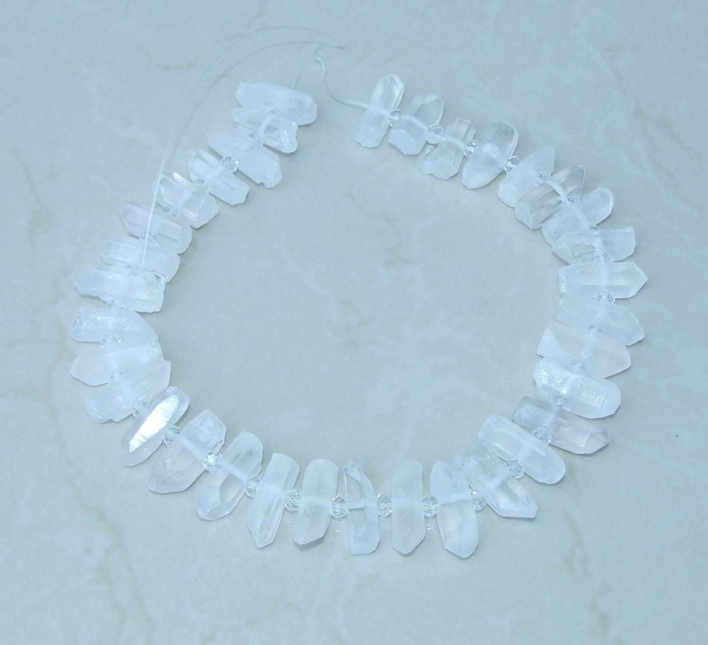 Clear Raw Terminated Quartz Points, Crystal Beads, Quartz Gemstone, Crystal Points, Half Strand, 25-28mm x 7-8mm, 15-16 Points - EDGBeadsandGems