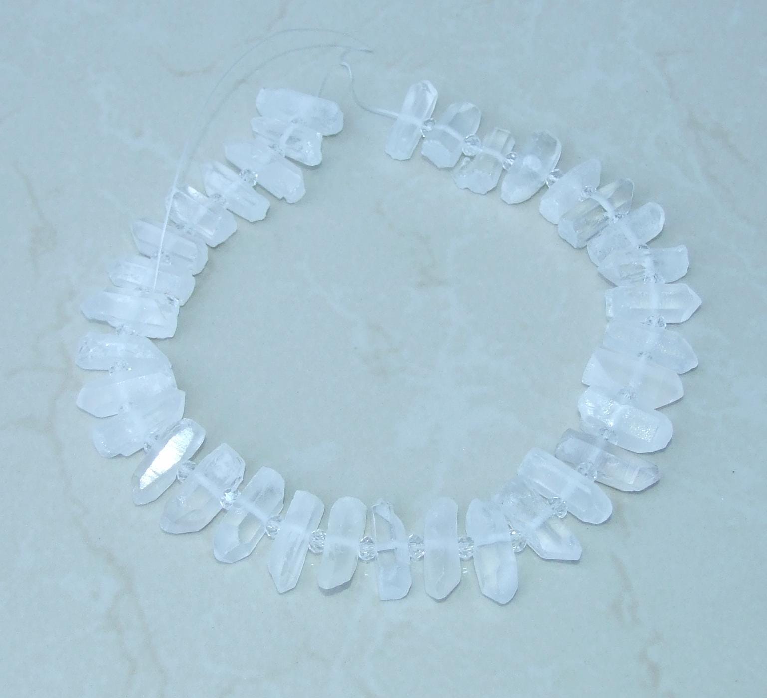 Clear Raw Terminated Quartz Points, Crystal Beads, Quartz Gemstone, Crystal Points, Half Strand, 25-28mm x 7-8mm, 15-16 Points - EDGBeadsandGems