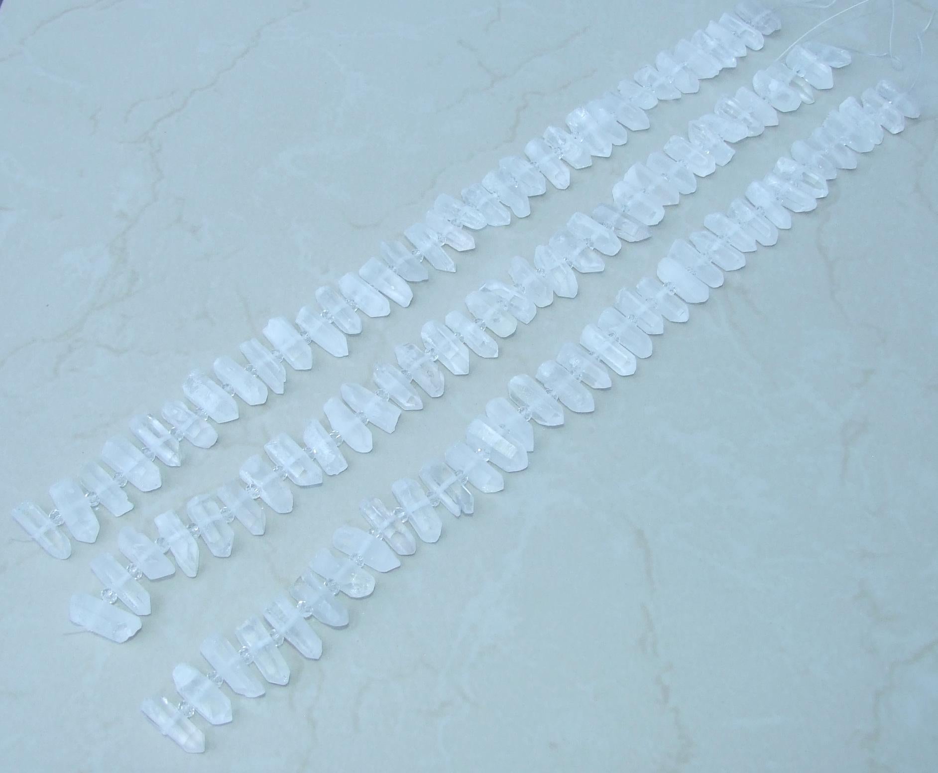 Clear Raw Terminated Quartz Points, Crystal Beads, Quartz Gemstone, Crystal Points, Half Strand, 25-28mm x 7-8mm, 15-16 Points - EDGBeadsandGems