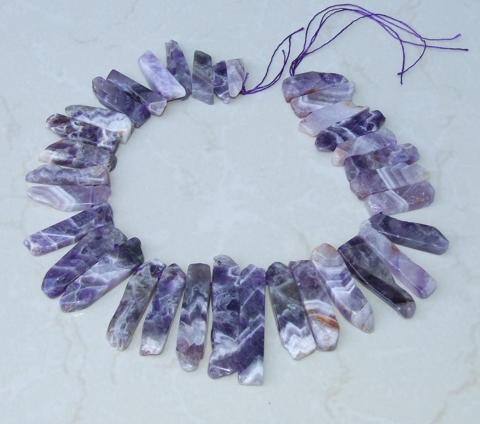 Amethyst Beads, Polished Natural Amethyst Slice, Amethyst Pendants, Gemstone Beads, Amethyst Points Jewelry, Half Strand - 25mm to 50mm - A4 - EDGBeadsandGems