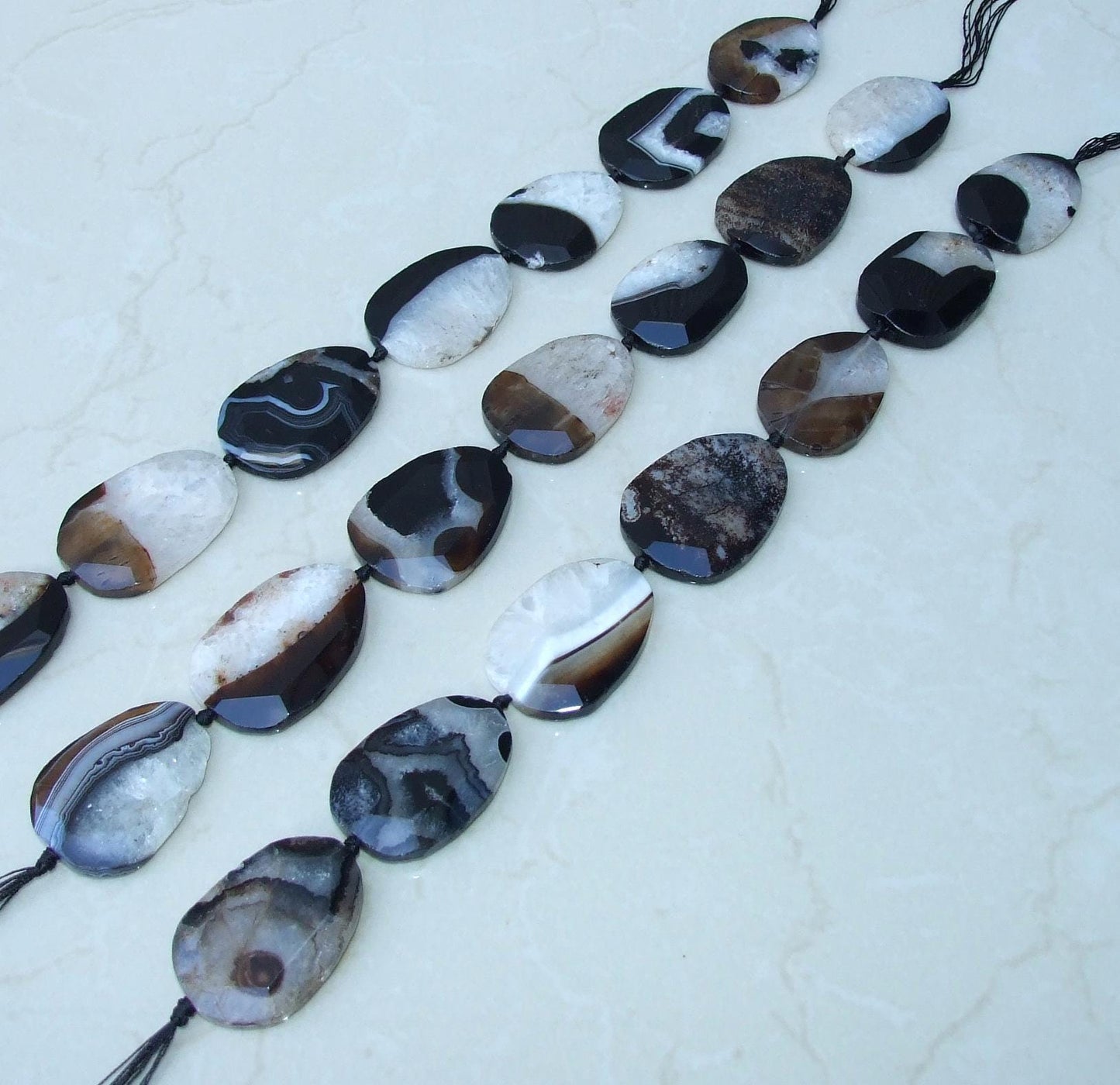 Large Black Agate Quartz Faceted Beads, Druzy Bead Stones, Gemstone Beads, Gemstone Pendant, Druzy Pendant, Center Drilled, 40mm x 55mm - EDGBeadsandGems