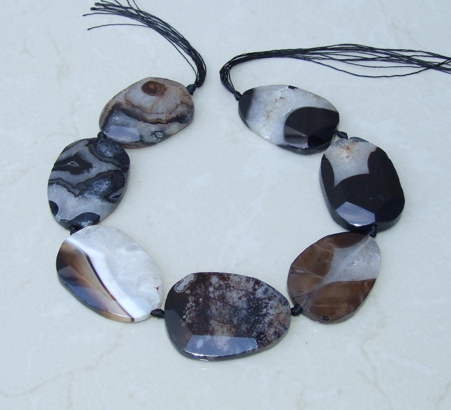 Large Black Agate Quartz Faceted Beads, Druzy Bead Stones, Gemstone Beads, Gemstone Pendant, Druzy Pendant, Center Drilled, 40mm x 55mm - EDGBeadsandGems