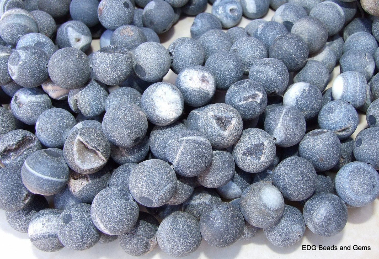 12mm - Dark Gray Druzy Agate Beads - Druzy Beads - Matte Finish Round Druzy Beads - Gemstone Beads - Jewelry Beads- Full or Half Strand - EDGBeadsandGems