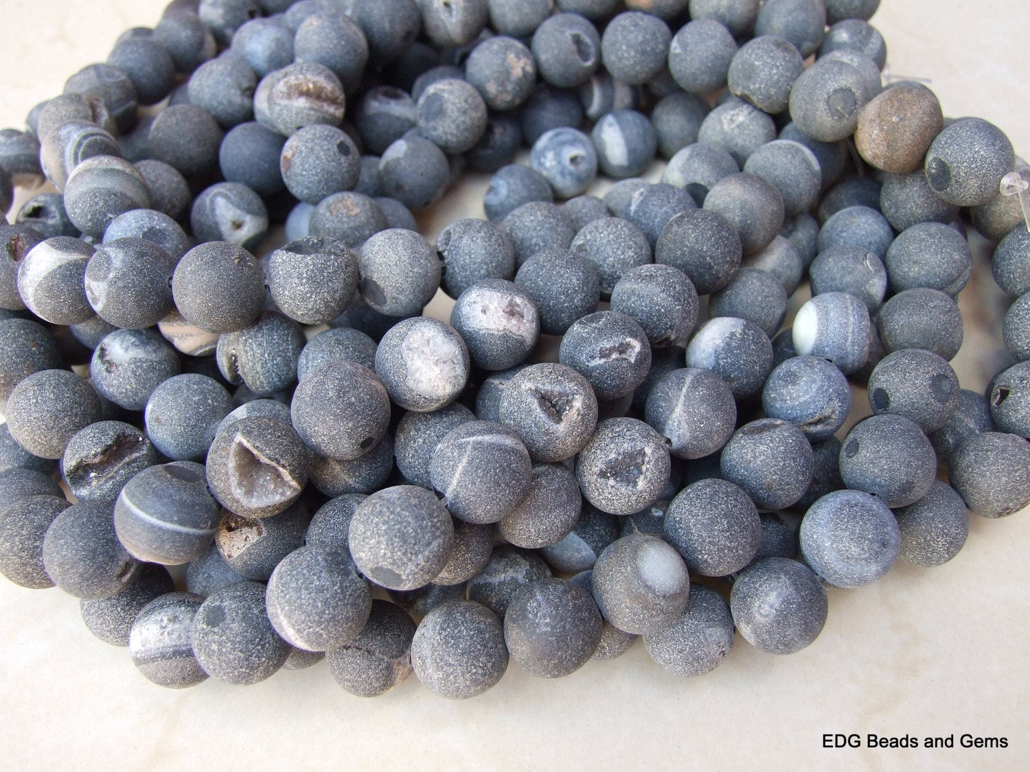 12mm - Dark Gray Druzy Agate Beads - Druzy Beads - Matte Finish Round Druzy Beads - Gemstone Beads - Jewelry Beads- Full or Half Strand - EDGBeadsandGems