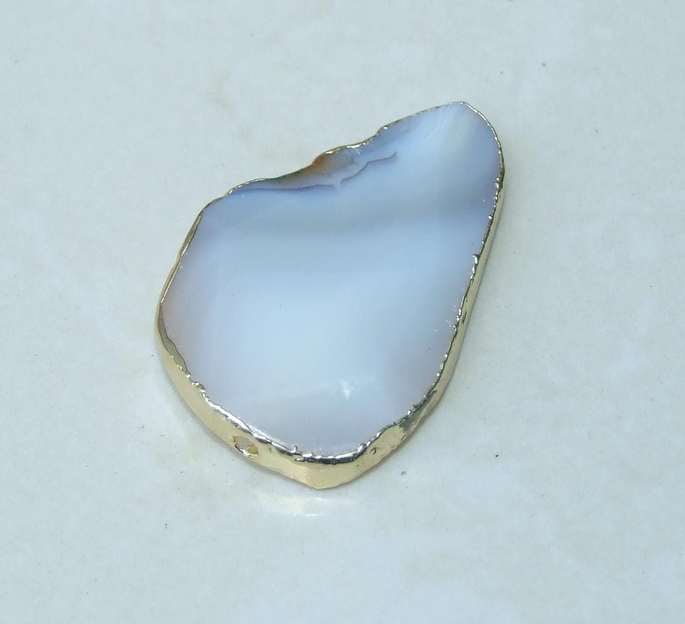 Agate Pendant - Natural Agate - Gemstone Pendant - Natural Stone Pendant - Highly Polished - Gold Edge - 33mm x 52mm - 2062 - EDGBeadsandGems