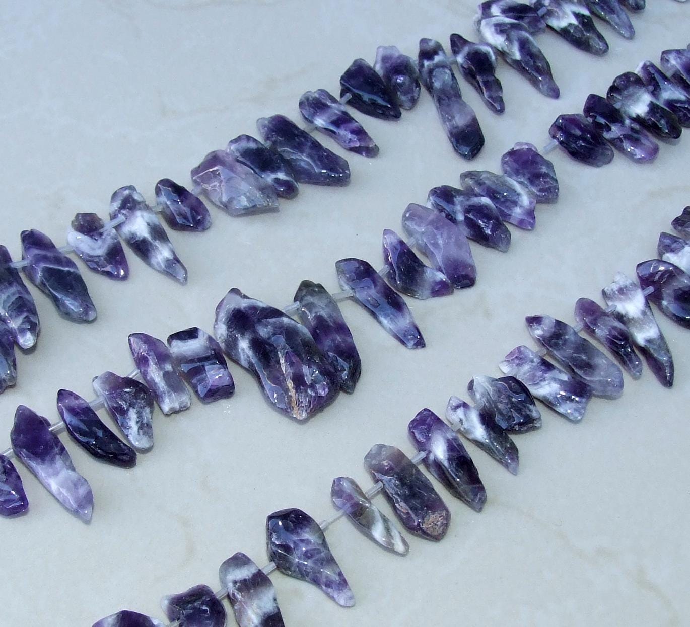 Polished Amethyst Quartz Points, Deep Purple Quartz Amethyst Beads, Gemstone Beads, Jewelry Stones, Half Strand - 20mm to 35mm, A101 - EDGBeadsandGems