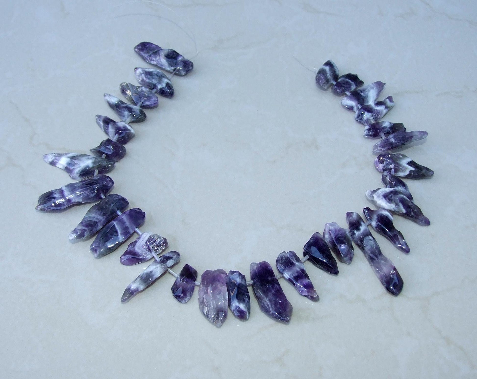 Polished Amethyst Quartz Points, Deep Purple Quartz Amethyst Beads, Gemstone Beads, Jewelry Stones, Half Strand - 20mm to 35mm, A101 - EDGBeadsandGems