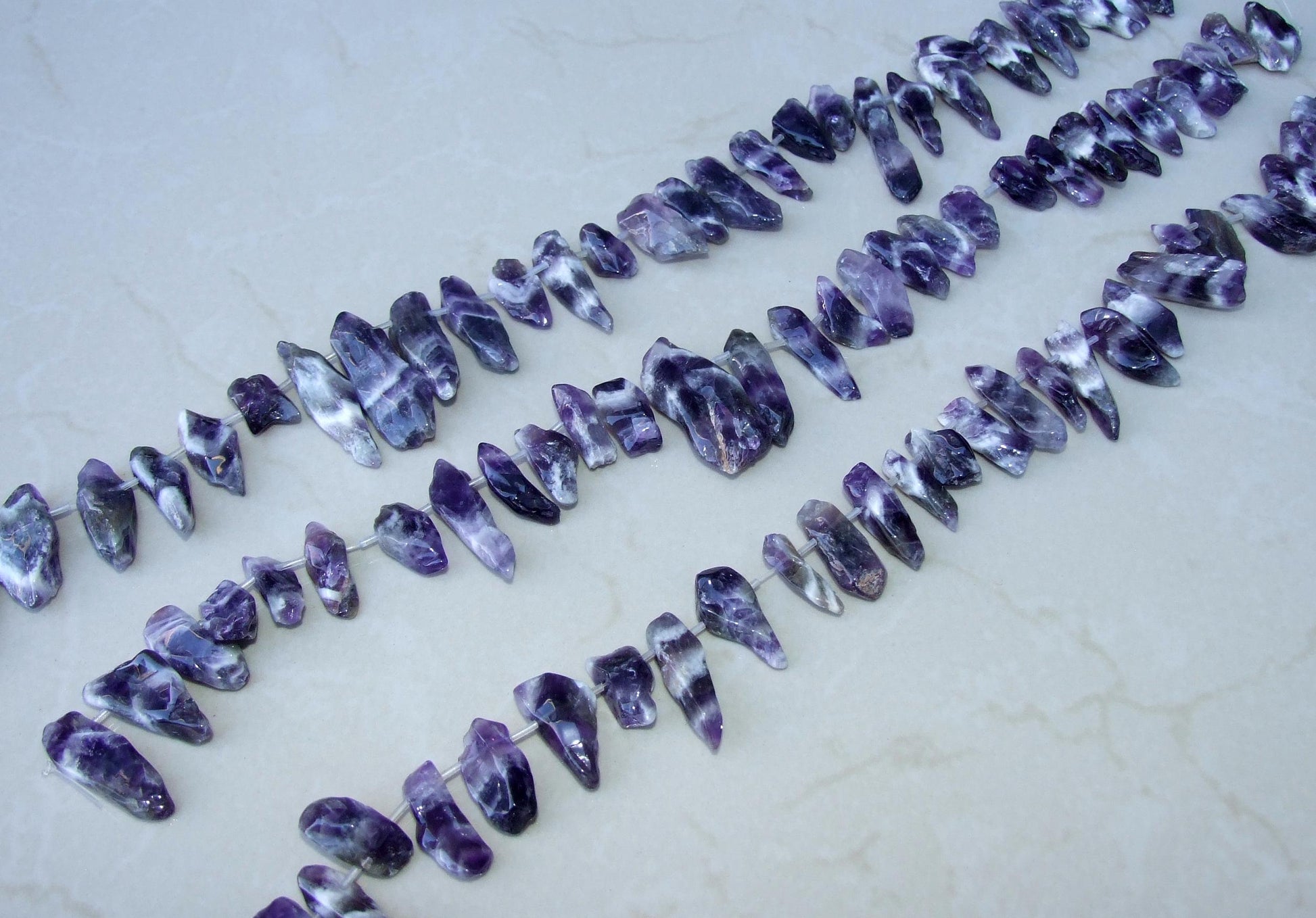 Polished Amethyst Quartz Points, Deep Purple Quartz Amethyst Beads, Gemstone Beads, Jewelry Stones, Half Strand - 20mm to 35mm, A101 - EDGBeadsandGems