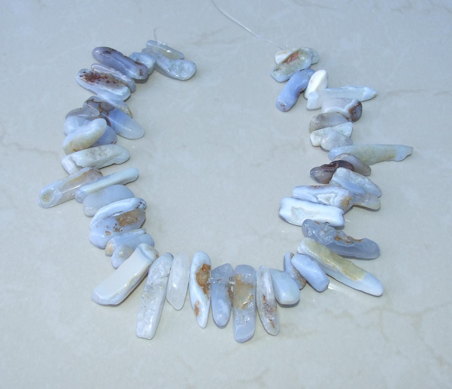 Blue Lace Agate Beads, Slice, Points, Polished Natural Blue Lace Agate Stone, Gemstone Beads, Pendants, Random Length, Half Strand, 20-38+mm - EDGBeadsandGems