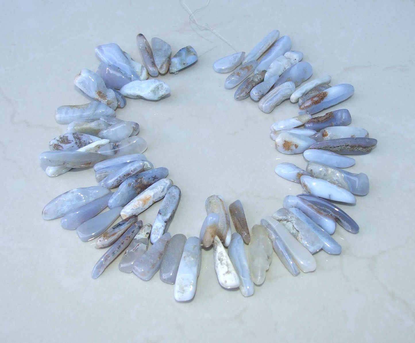 Blue Lace Agate Beads, Slice, Points, Polished Natural Blue Lace Agate Stone, Gemstone Beads, Pendants, Random Length, Half Strand, 20-38+mm - EDGBeadsandGems