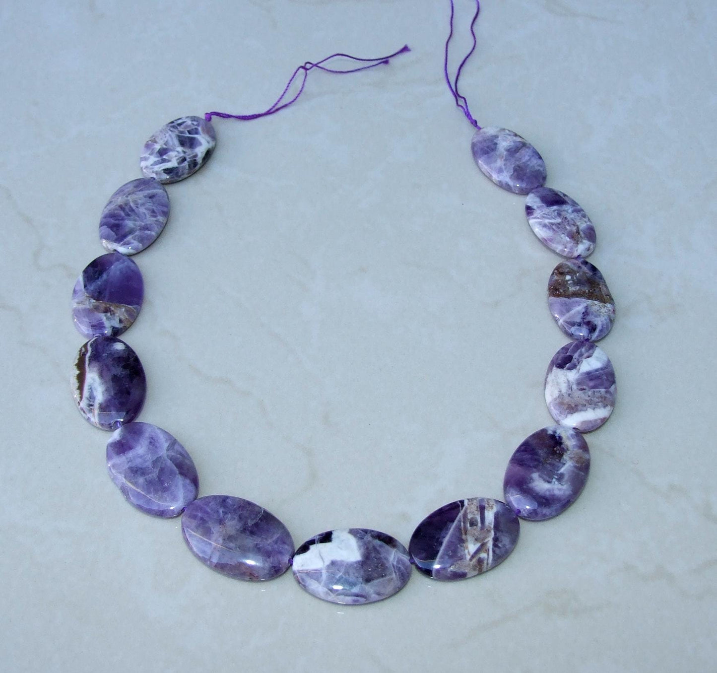 Amethyst Polished Oval Stone, Natural Stone, Gemstone Beads, Center Drilled, Jewelry Stones, Half Strand, 20mm x 30mm - EDGBeadsandGems