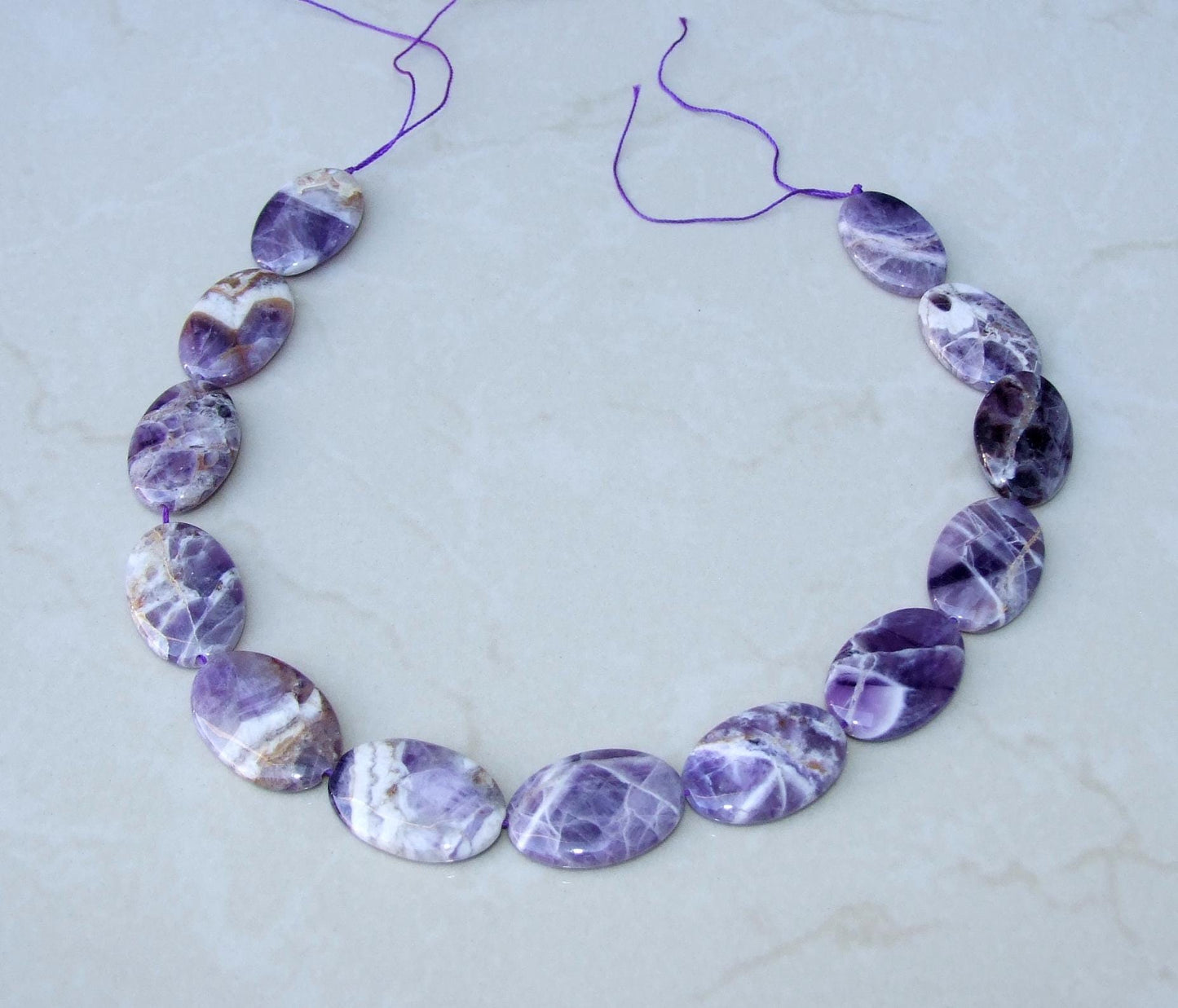 Amethyst Polished Oval Stone, Natural Stone, Gemstone Beads, Center Drilled, Jewelry Stones, Half Strand, 20mm x 30mm - EDGBeadsandGems