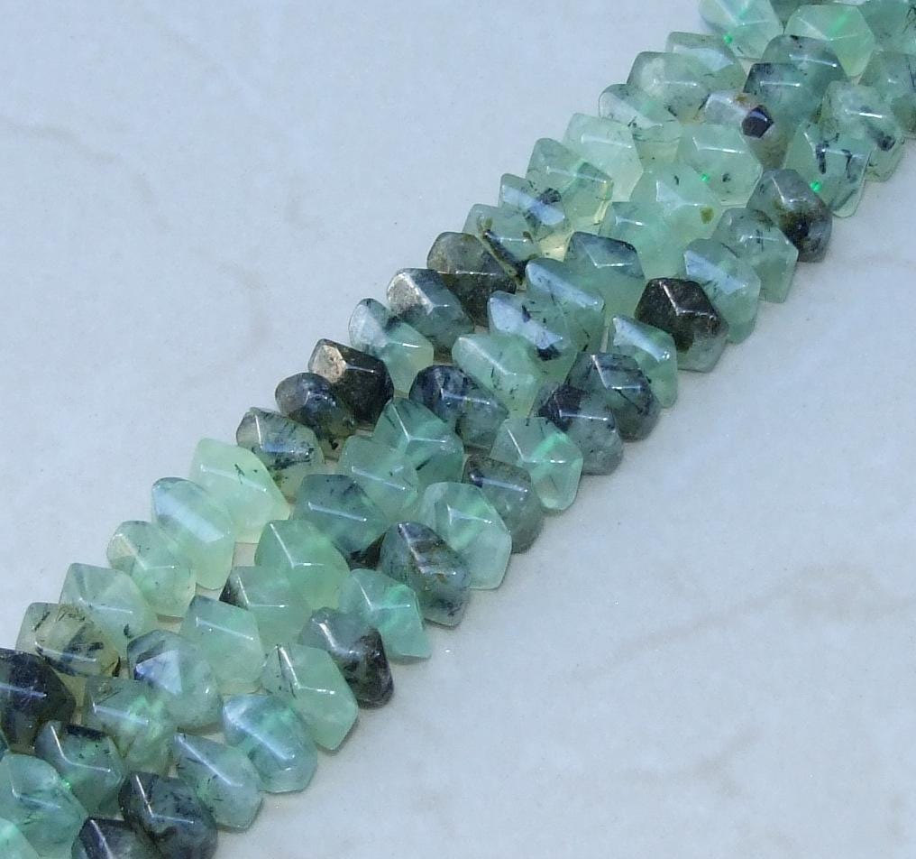 Half Strand Gemstone PREHNITE Faceted NUGGET BEADED Pendant Stress Relief Gifts, 14mm x 14mm x 20mm Jewelry Stones - EDGBeadsandGems