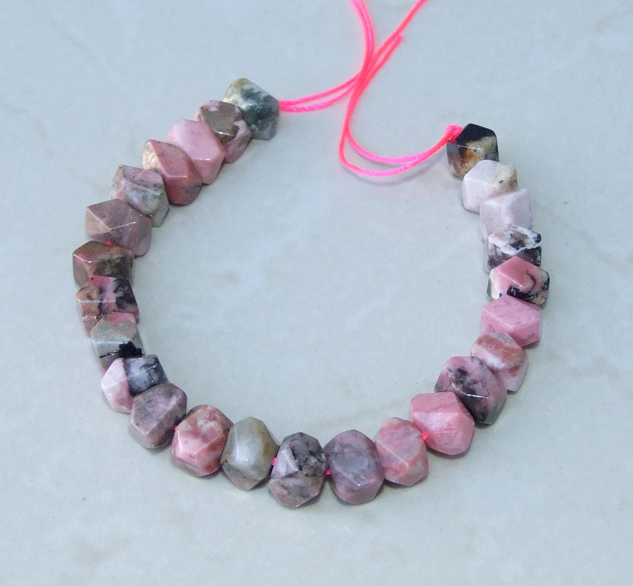 Rhodonite Faceted Nugget, Rhodonite Pendant, Small Gemstone Beads, Jewelry Stones, Rhodonite Beads, Half Strand, 12mm x 8mm - 20 - EDGBeadsandGems