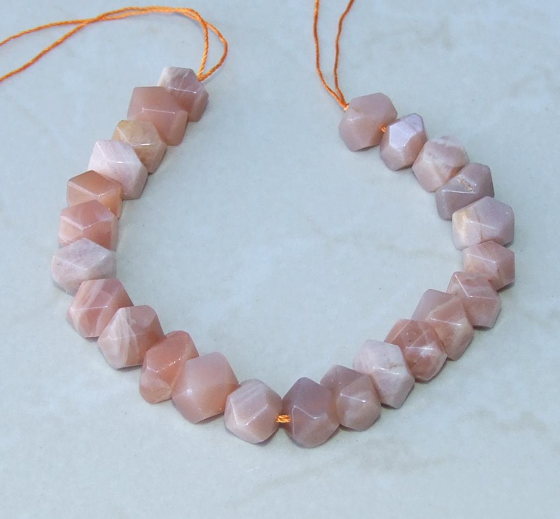 Sunstone Faceted Nugget - Gemstone Beads - Polished Sunstone Pendant - Pink Sunstone Bead - Half Strand - Center Drilled - 12mm x 8mm - 07 - EDGBeadsandGems