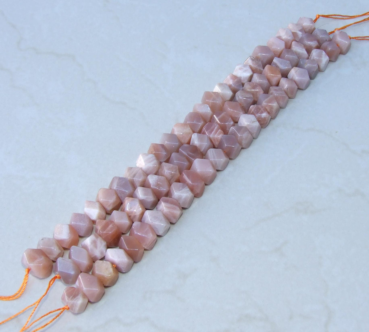 Sunstone Faceted Nugget - Gemstone Beads - Polished Sunstone Pendant - Pink Sunstone Bead - Half Strand - Center Drilled - 12mm x 8mm - 07 - EDGBeadsandGems