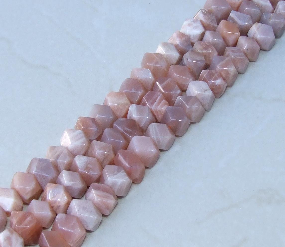 Sunstone Faceted Nugget - Gemstone Beads - Polished Sunstone Pendant - Pink Sunstone Bead - Half Strand - Center Drilled - 12mm x 8mm - 07 - EDGBeadsandGems