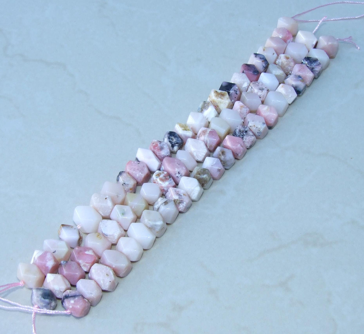 Peruvian Pink Opal Faceted Nugget - Gemstone Beads, Polished Pink Opal - Pink Opal Pendant, Half Strand, Center Drilled - 12mm x 8mm - 21 - EDGBeadsandGems