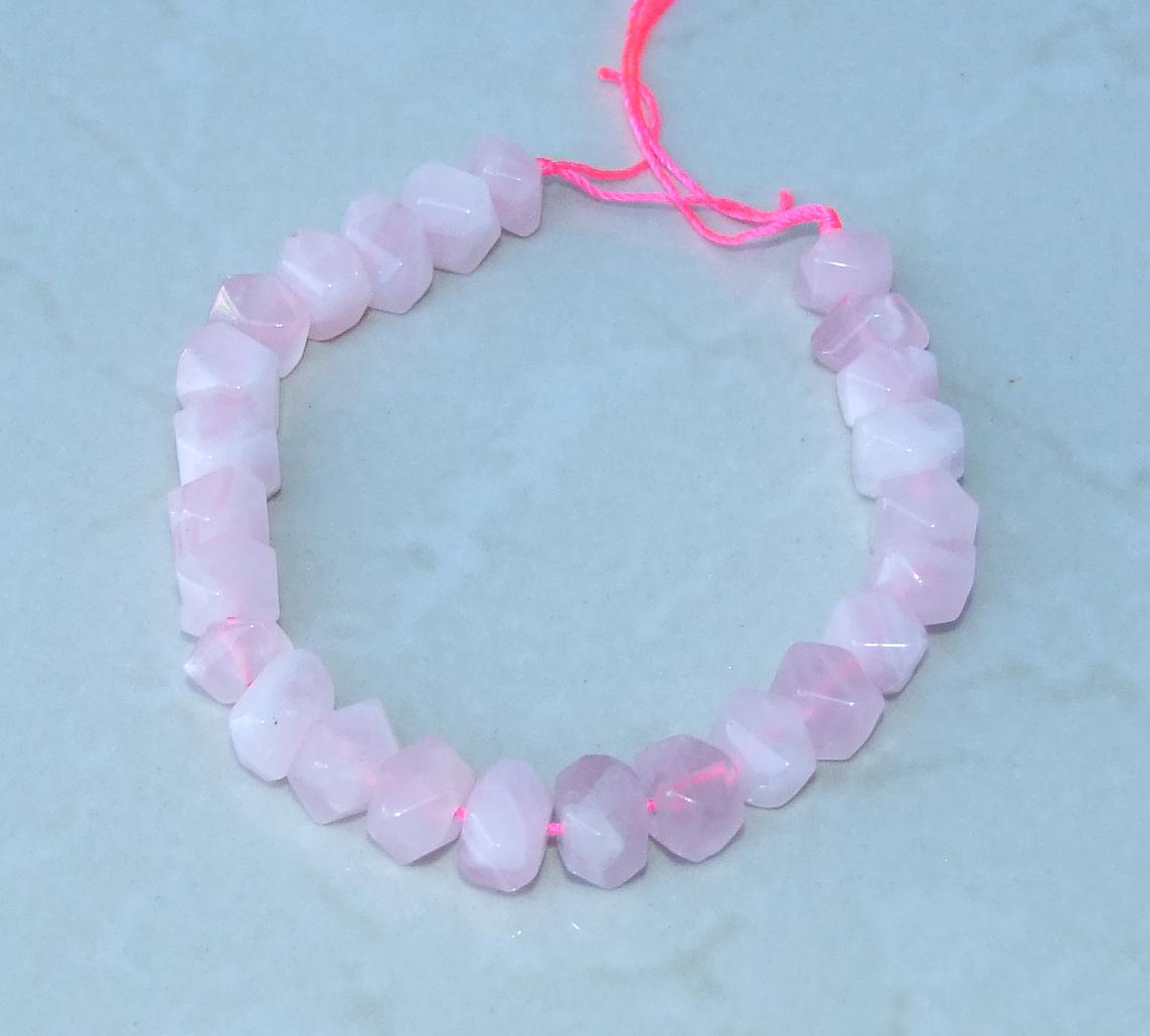 Rose Quartz Faceted Nugget, Gemstone Beads, Polished Rose Quartz Bead, Half Strand, Cross Drilled, Loose Stones, Quartz Necklace 15mm x 20mm - EDGBeadsandGems