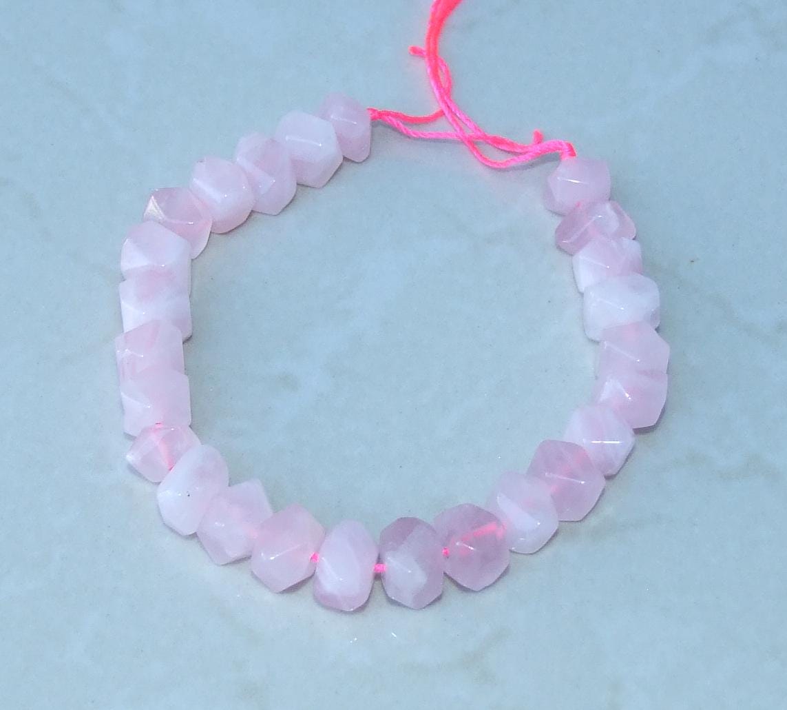 Rose Quartz Faceted Nugget, Gemstone Beads, Polished Rose Quartz Bead, Half Strand, Loose Jewelry Stones, Quartz Necklace 12mm x 8mm - 99 - EDGBeadsandGems